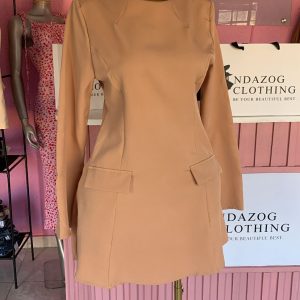 Long-Sleeved Mini Dress (Nude)