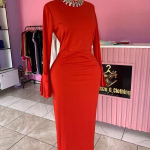 Formal Red Dress with Diamond Detail