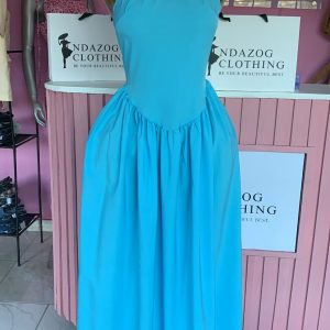 One-Shoulder Draped Maxi Dress (Blue)